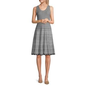 Nice + Zoe Heritage Twirl Jacquard Dress in Black White Lattice Intarsia S